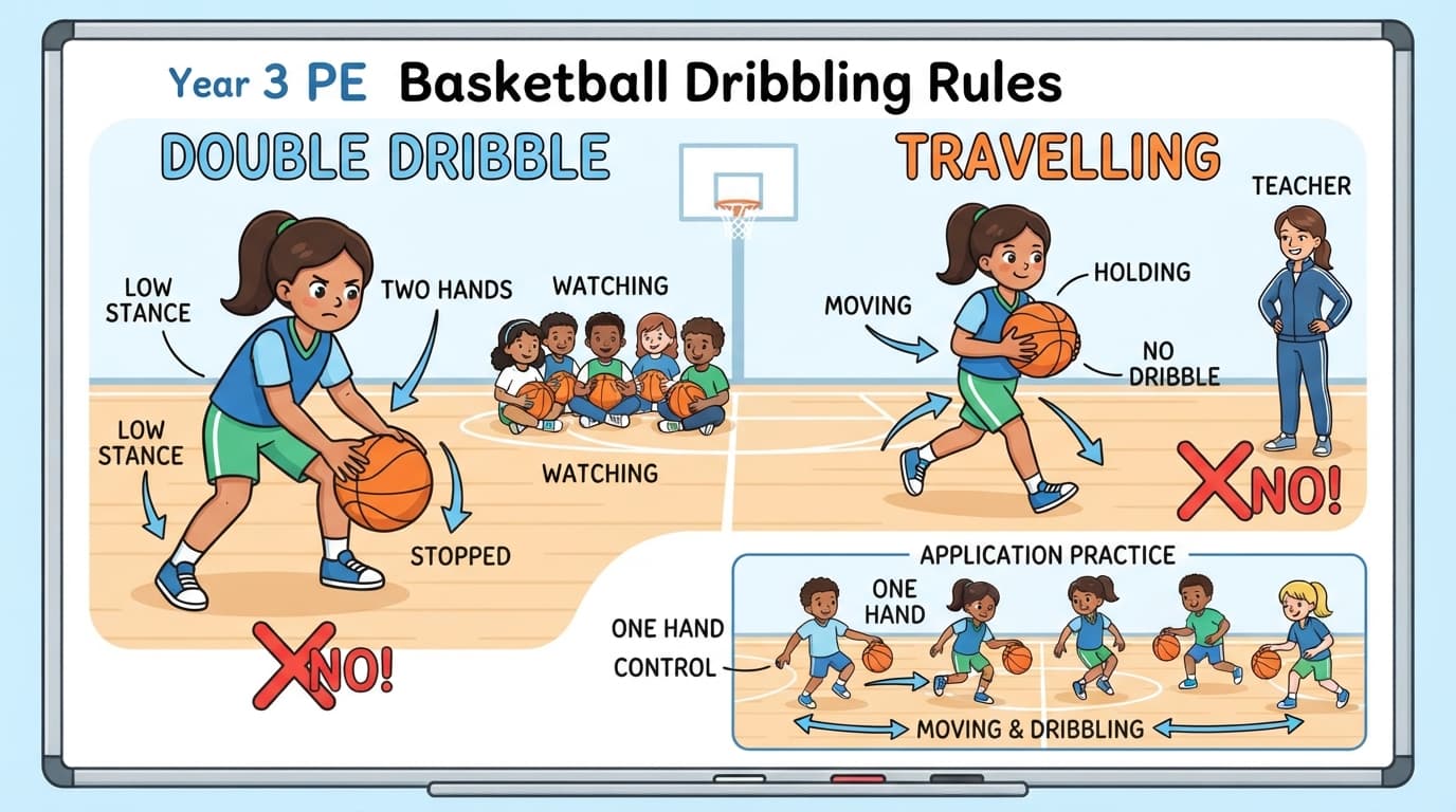 Dribbling and Ball Control: Dribbling Rules: Double Dribble and Travelling (Demonstration and Application) Technique