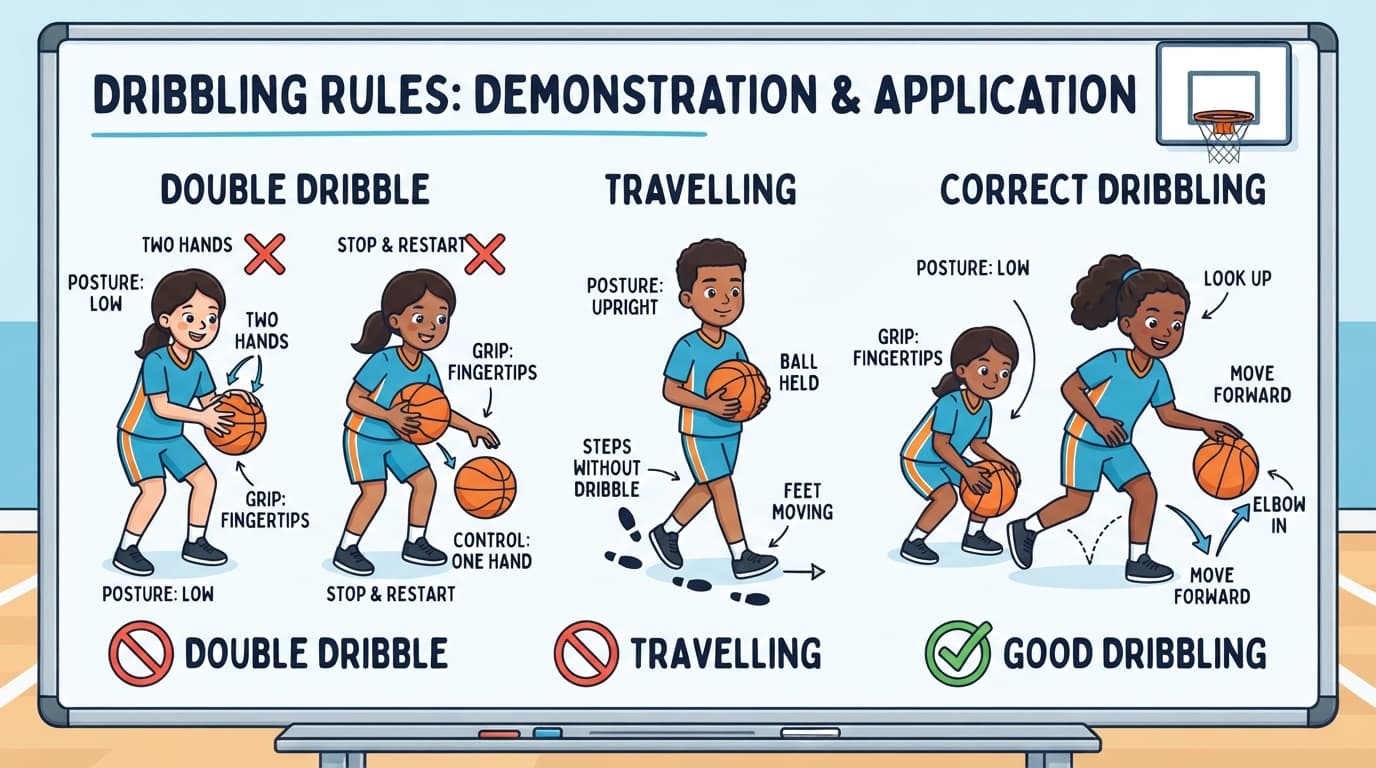 Dribbling and Ball Control: Dribbling Rules: Double Dribble and Travelling (Demonstration and Application) Technique