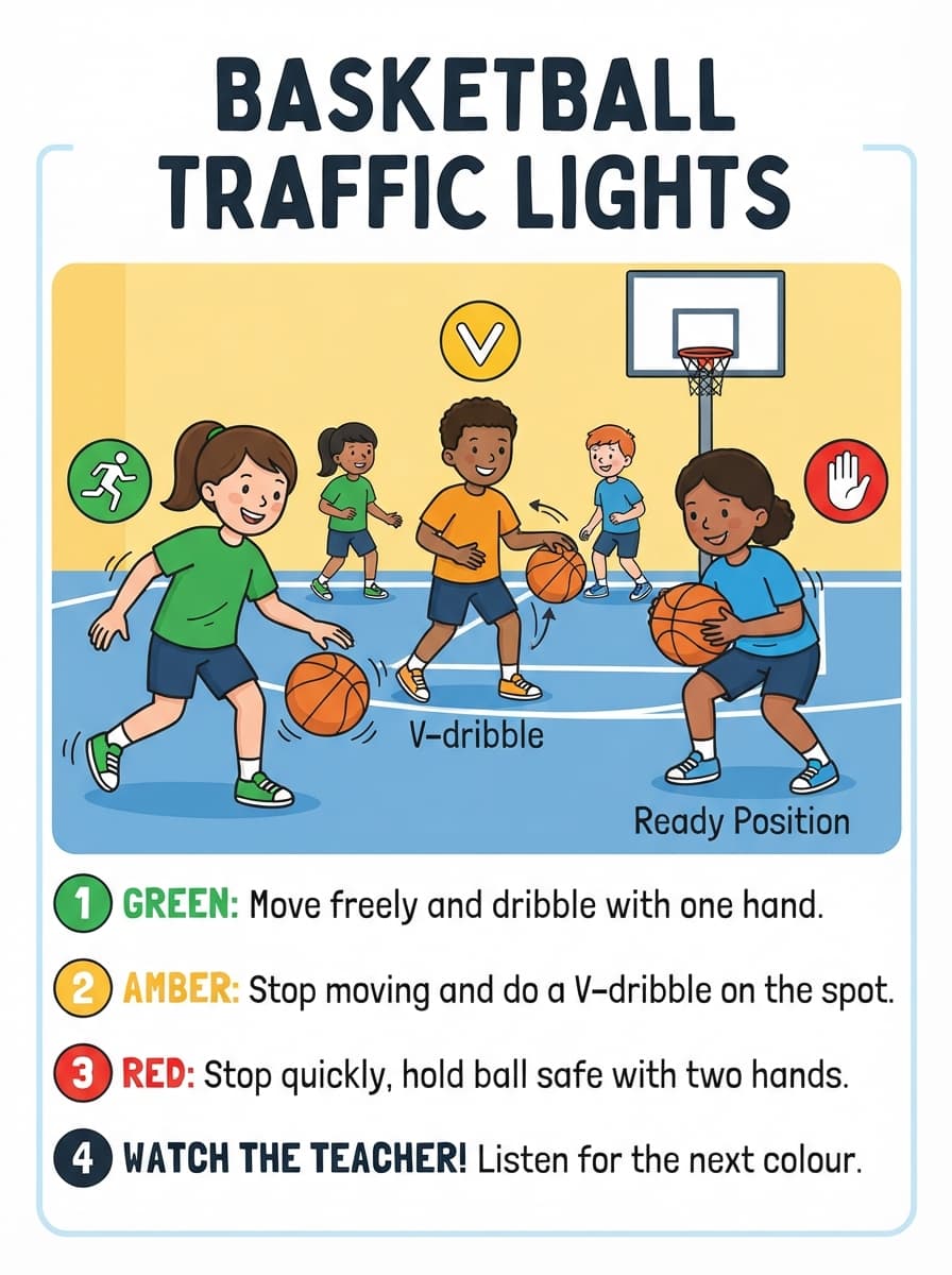 Protective Dribbling: Basketball Traffic Lights - Ball Control Foundation Card