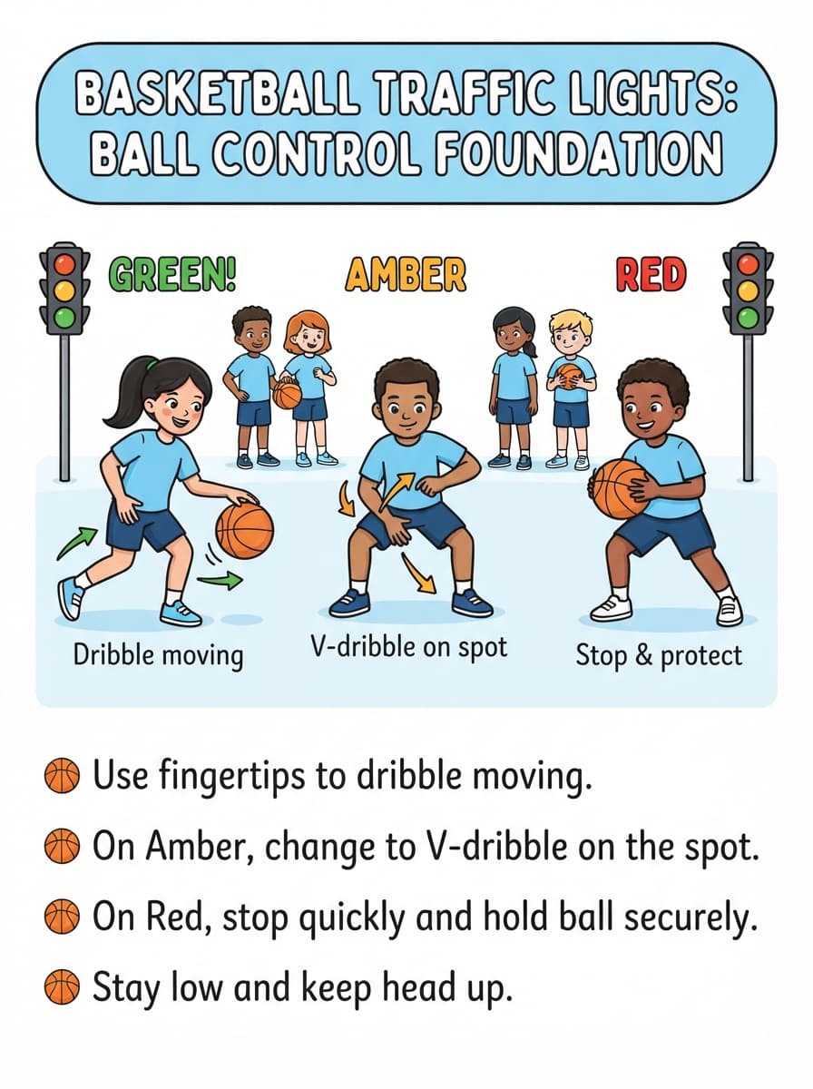 Protective Dribbling: Basketball Traffic Lights - Ball Control Foundation Card